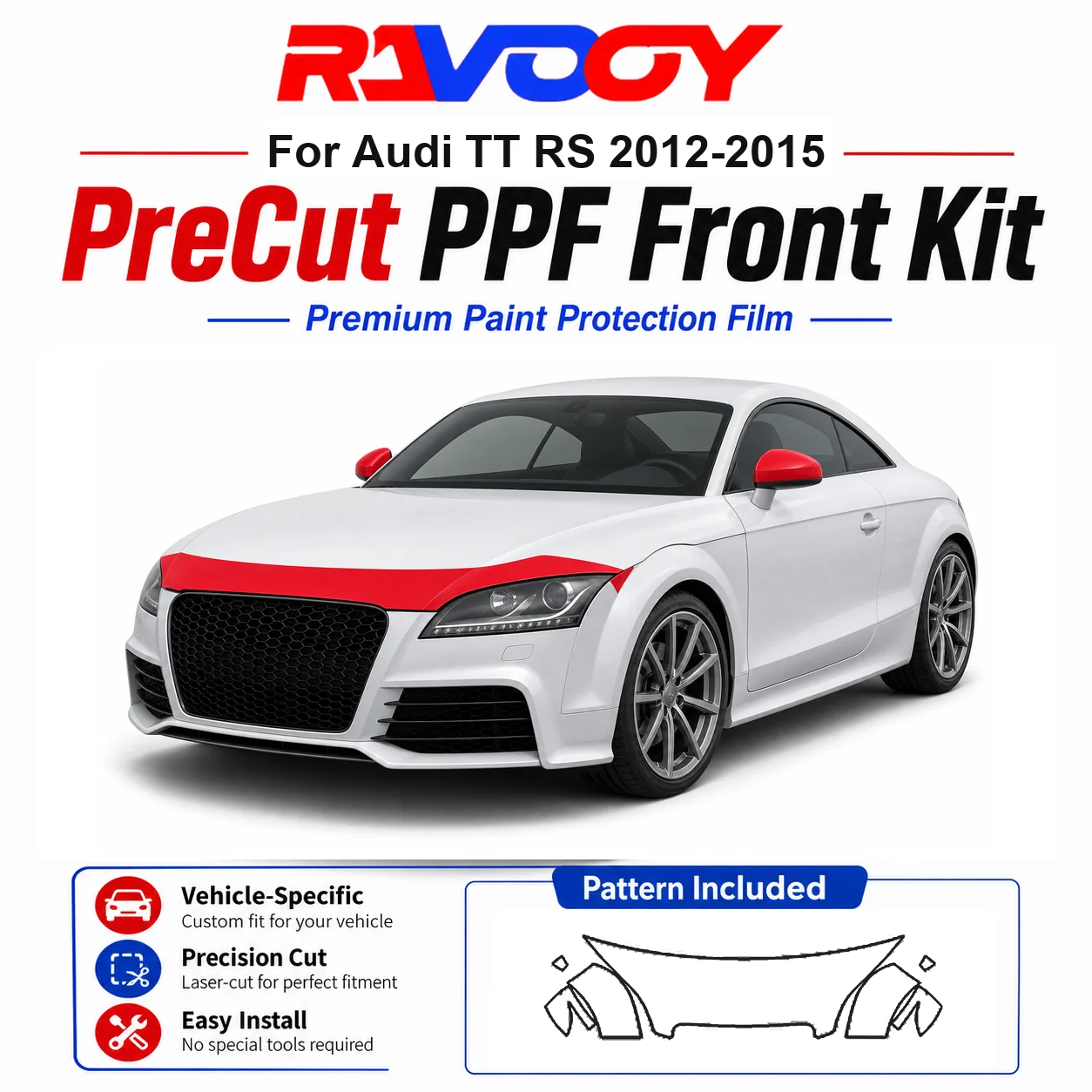 85mil-tpuプレカットppfキット-アウディtt-rs-2012-2015用-フード、部分フェンダー＆フルミラーセット-自己修復グロスクリアブラフィルム