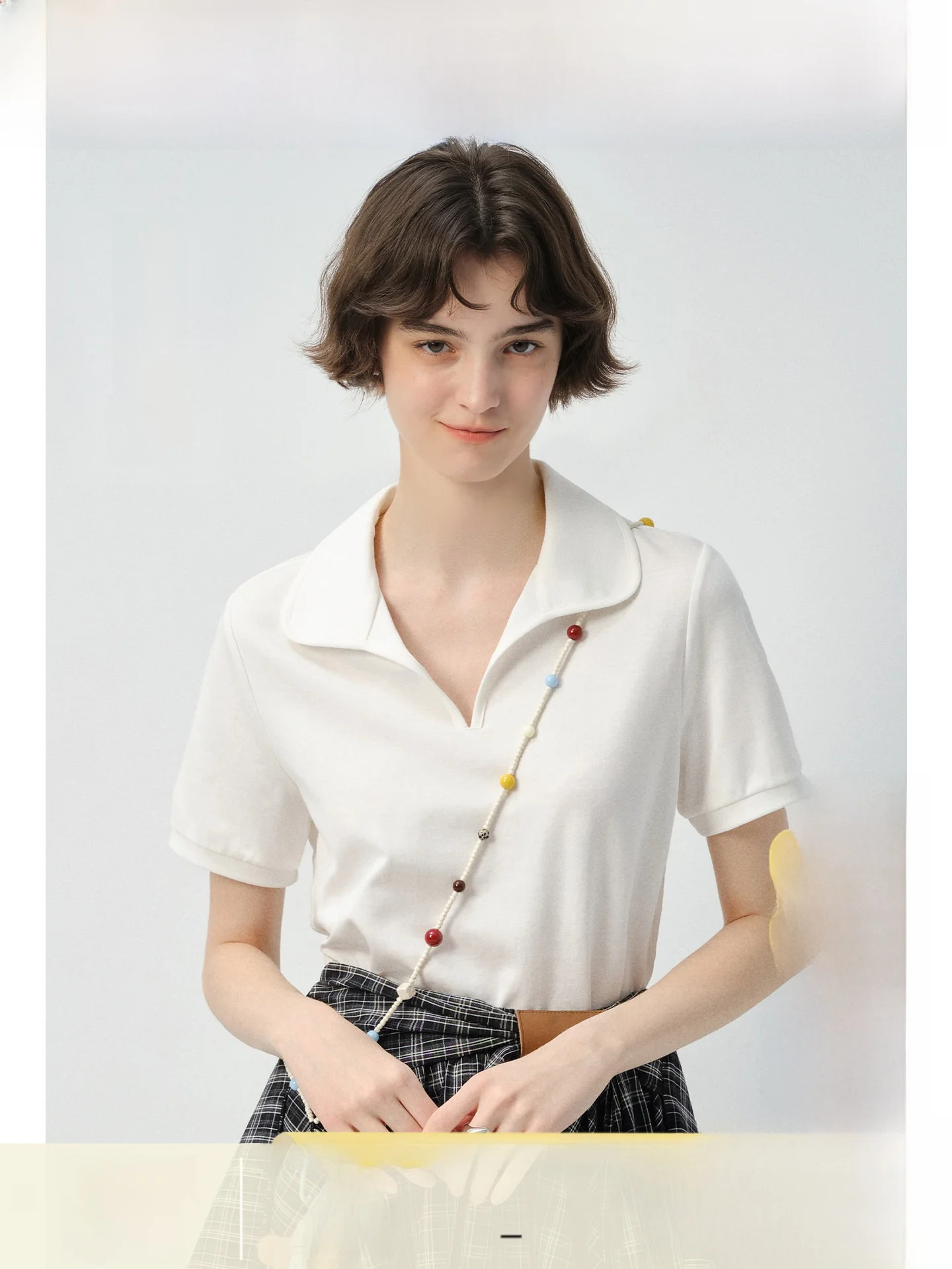 

plus Size Women's Short Sleeve T-Shirt White V-Neck Casual Loose Fit Summer New Style Design Sense Fat MM All-Match Top