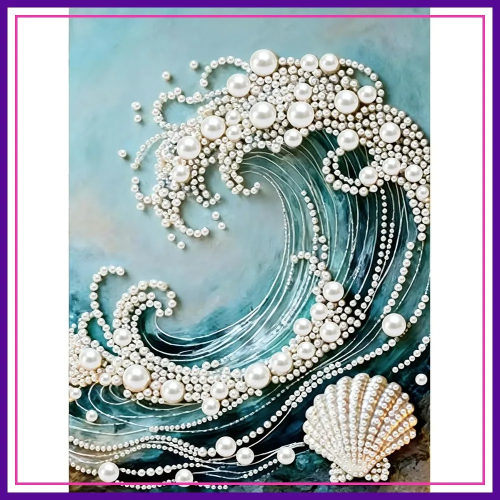 

5D Diamond Art Pearl Painting Kits for Adults, Special Shape for Wave, DIY 3D Pearl Art for Home Wall Decoration 12x16 inch