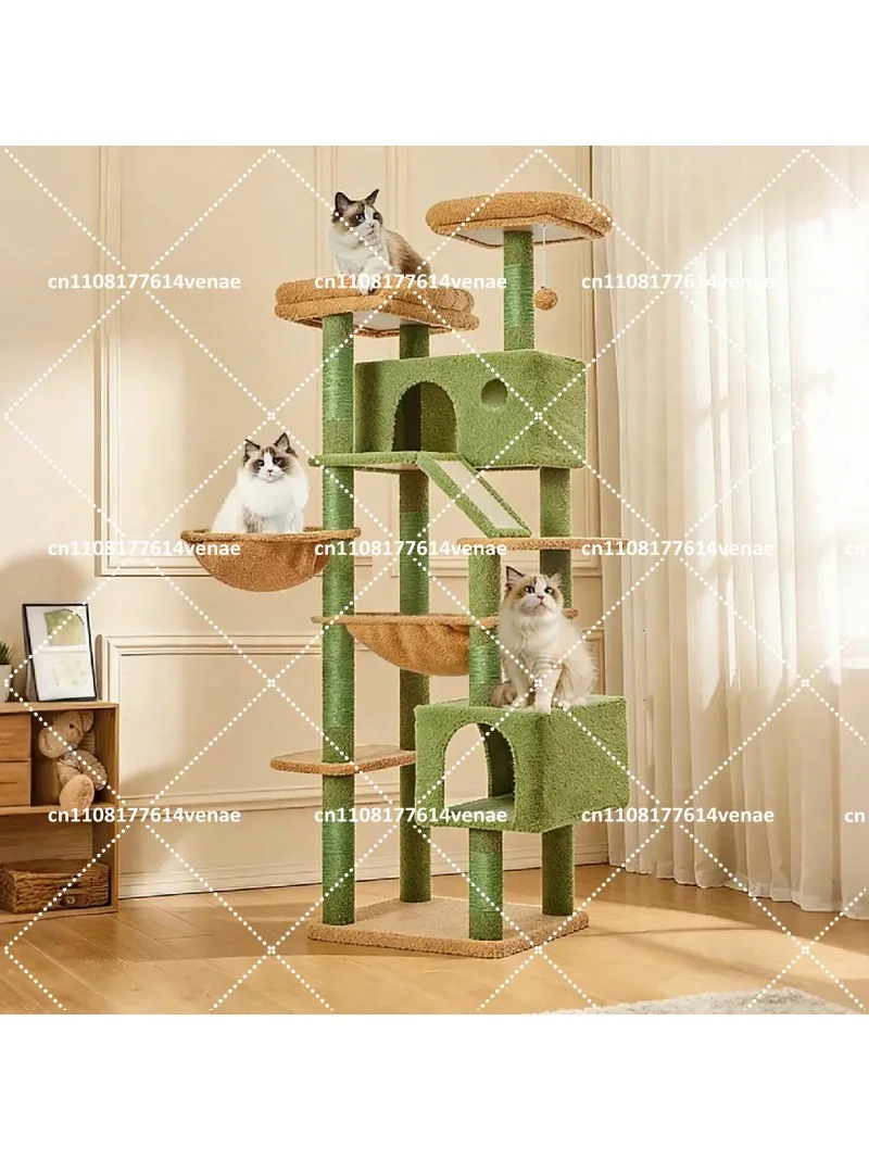 Large Cat Tower for Indoor Cats Multi-Level Plush with Sisal Scratching Post Condo Perch Hammock