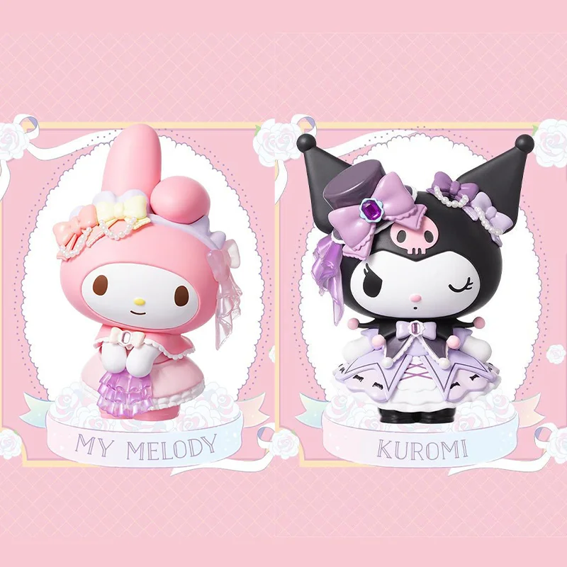 Serie de bancos de flores rosas de la familia Sanrio, My Kuromi Melody, adornos hechos a mano, regalo lindo, adorno de paisaje, productos genuinos