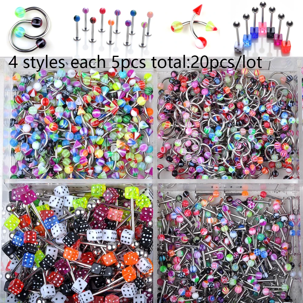 20/45 Pcs/Lot Stainless Steel Tongue Ear Rings Bars Barbell For Woman Man Unisex Body Piercing Jewelry Wholesale