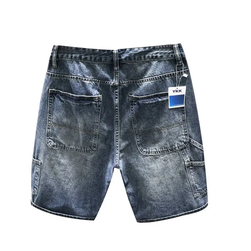 2025 Summer New Denim Shorts Men's Fashion Scratched Pants Trendy Brand Heavy Washed Five-point Pants Bermuda Shorts for Men