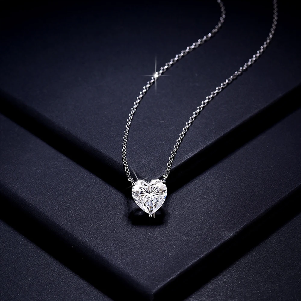 2/4Carat Heart Shape Moissanite Pendant Necklace 925 Sterling Silver D Color VVS1 Diamond Necklaces for Women Wedding Jewelry