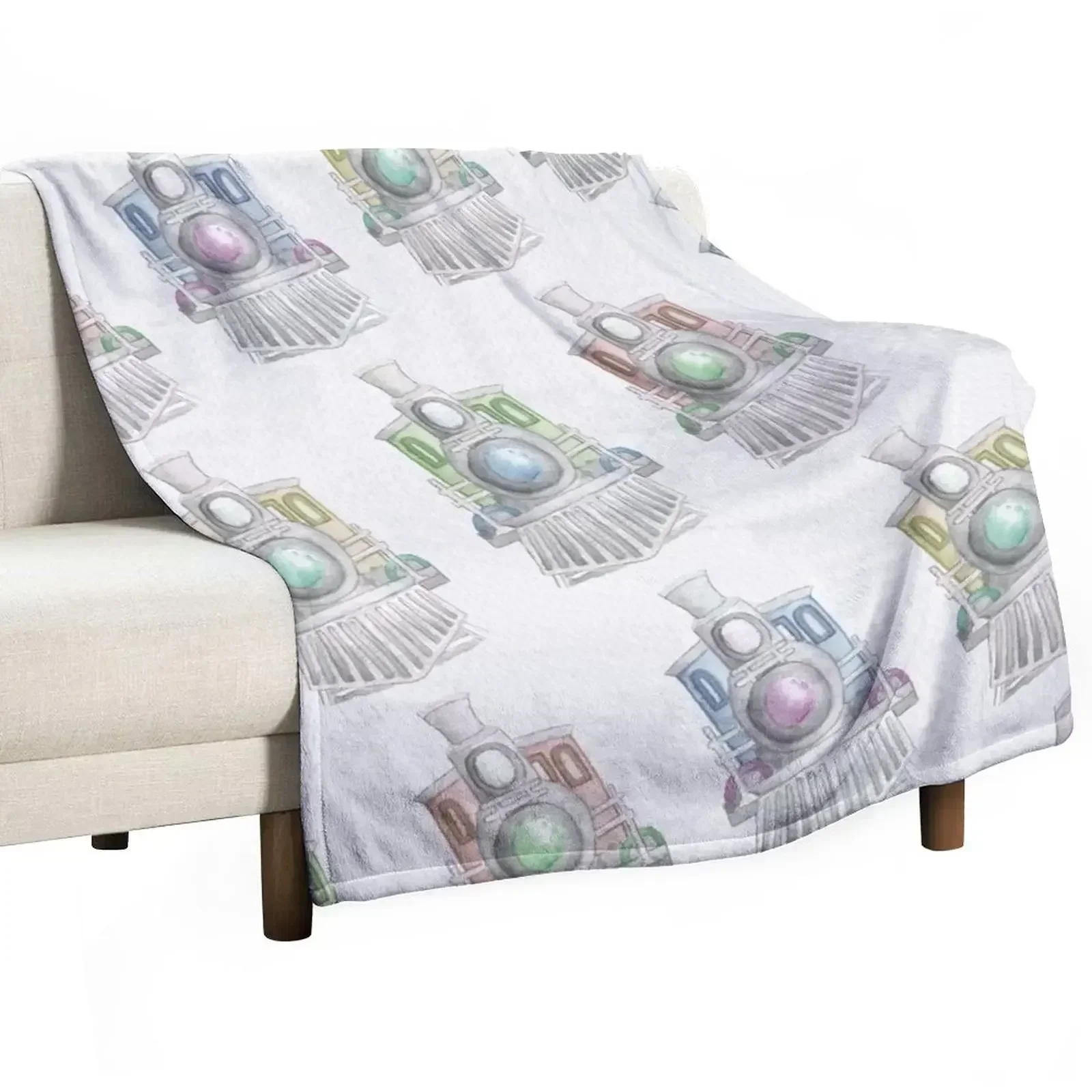 

Vintage Trains Pattern Design - Watercolour Train Pattern Throw Blanket Cozy Light Blanket for Travel Camping Picnic