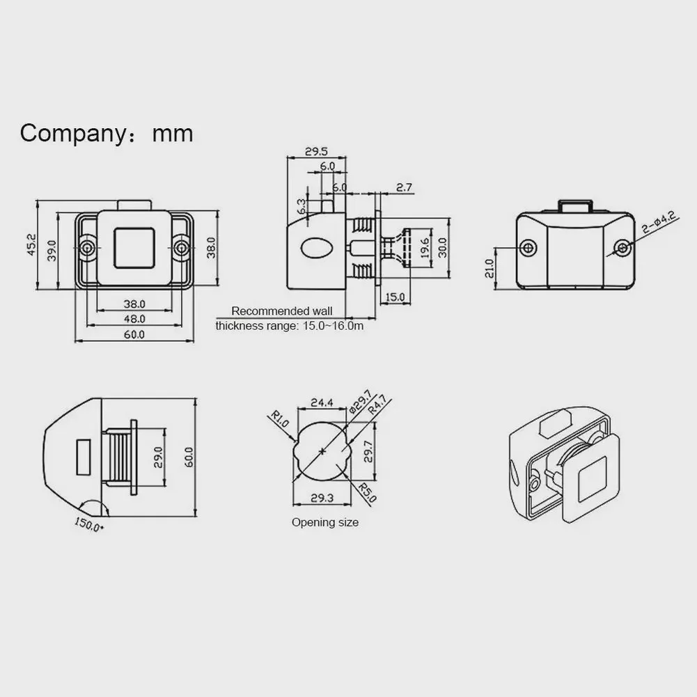 Square Push Button Lock for Cabinets for rv Yachts Boats Motorhomes 2 Packs Zinc Alloy ABS 30mm Cutout 15mm Thickness