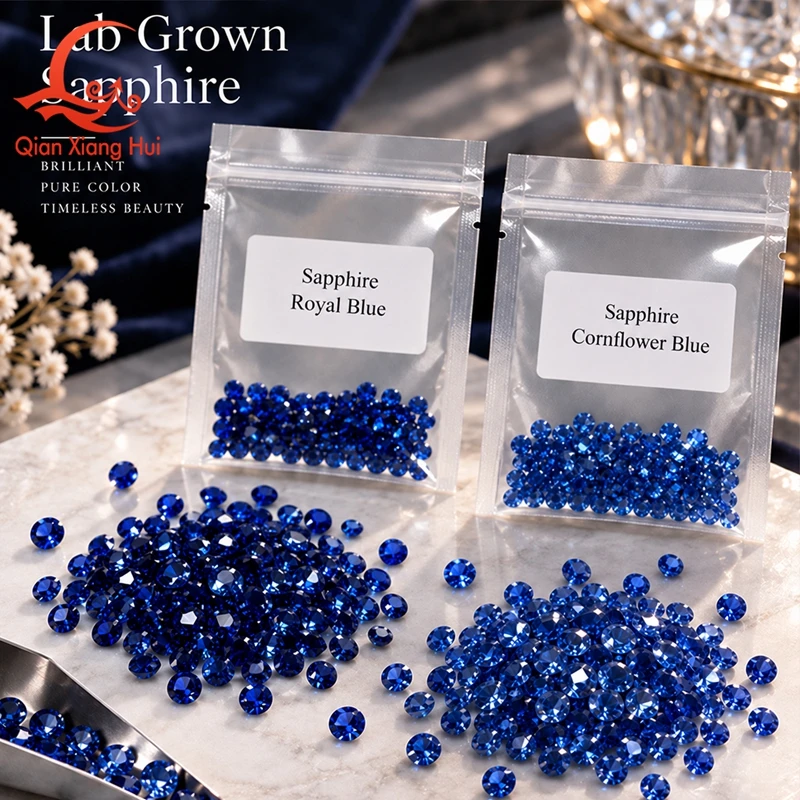 0.8mm -2.9mm Melee Royal Blue Lab Created Sapphire Round Shape Diamond Cut Including Minor Cracks Inclusions Loose Gem Stone