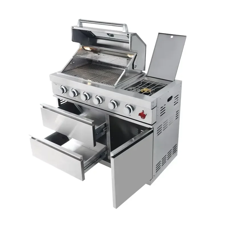 Stainless Steel Vertical Gas BBQ Grill Outdoor Smokeless Barbecue Trolley Easy Use Household Patio Camping Cooking Equipment