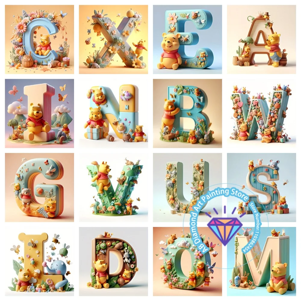 

Winnie The Pooh Cartoon Letter AB Diamond Drawing Kit Square Round Diamond 5D DIY Mosaic Handmade Art Exquisite Gift Home Decor