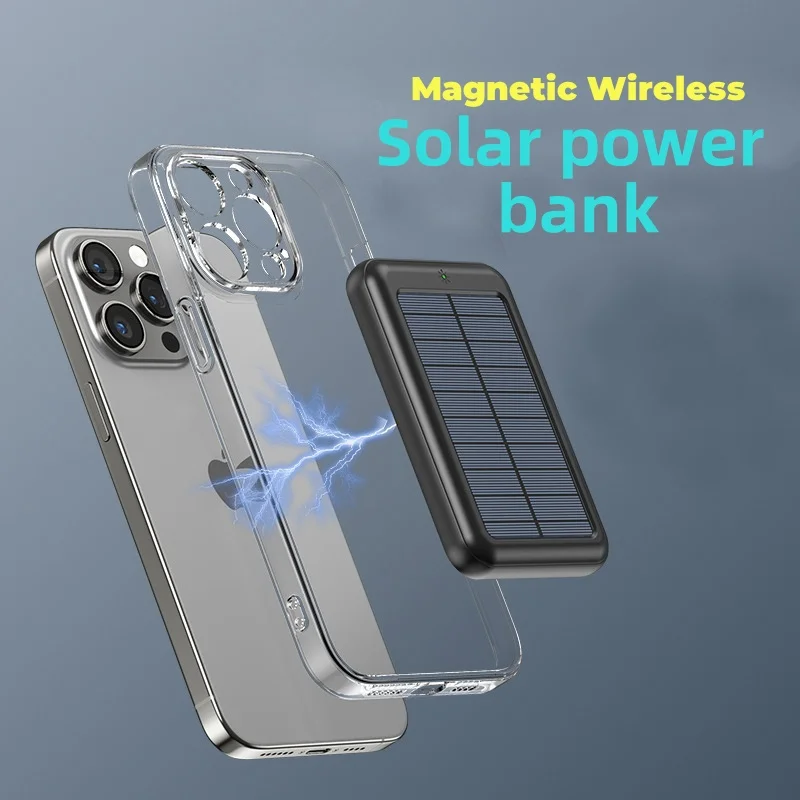 

20000mAh Solar Magnetic Fast Charge Power Bank, Wireless Charger with type-C, Portable Solar Charger for IPhone Android