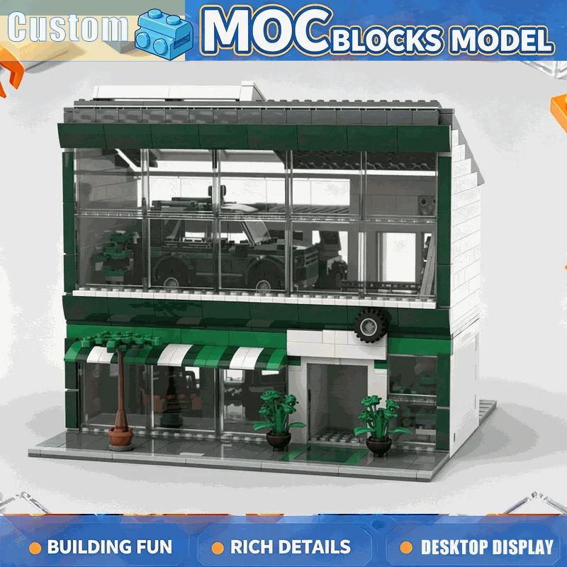 NEW 1427PCS MOC Modular Car Emporium City Street Shop Building Model Architecture DIY Educational Assembly Building Blocks Gift