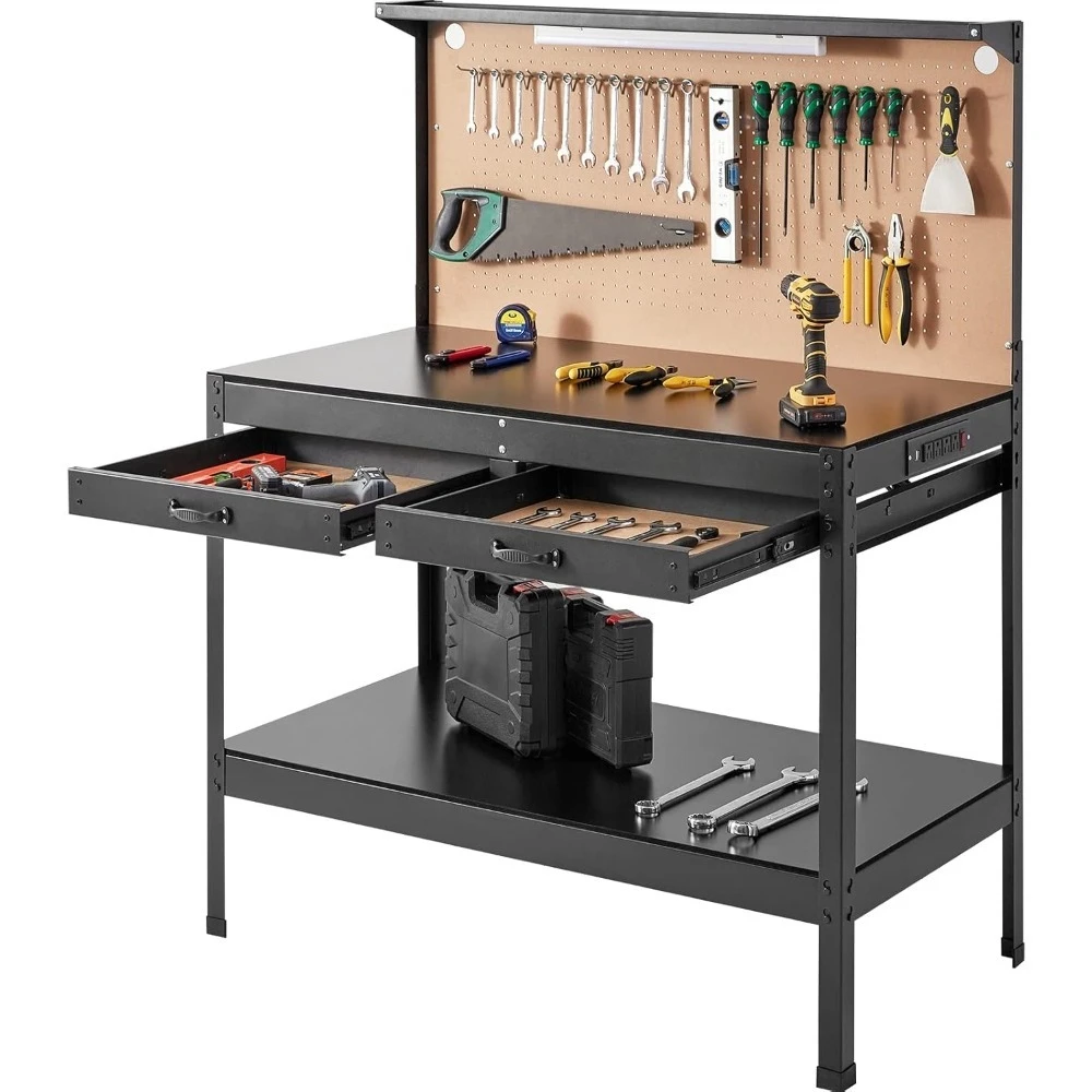 

Workbench, A3 Steel Workbenches for Garage max 1500W, Heavy Duty Work Bench with 220lbs Load Capacity, Hardwood Workben