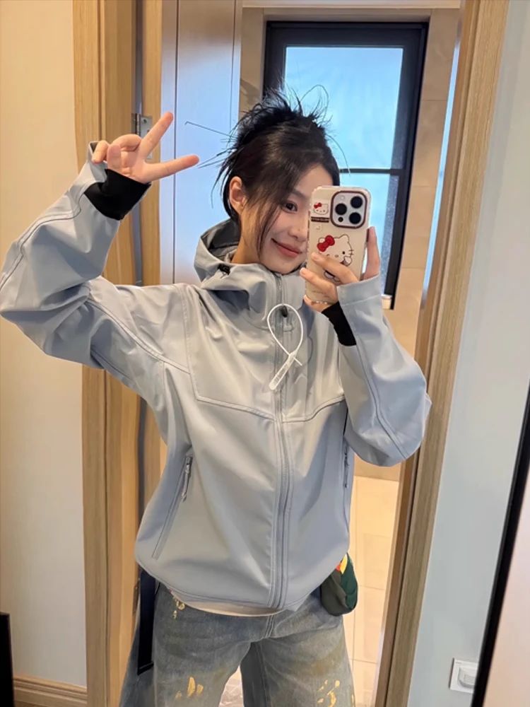 

ex Outdoor Windproof Hiking Jaet Durable Polyester Fiber Long Sve Zipper Closure Hooded Pure Color Workwear Jaet