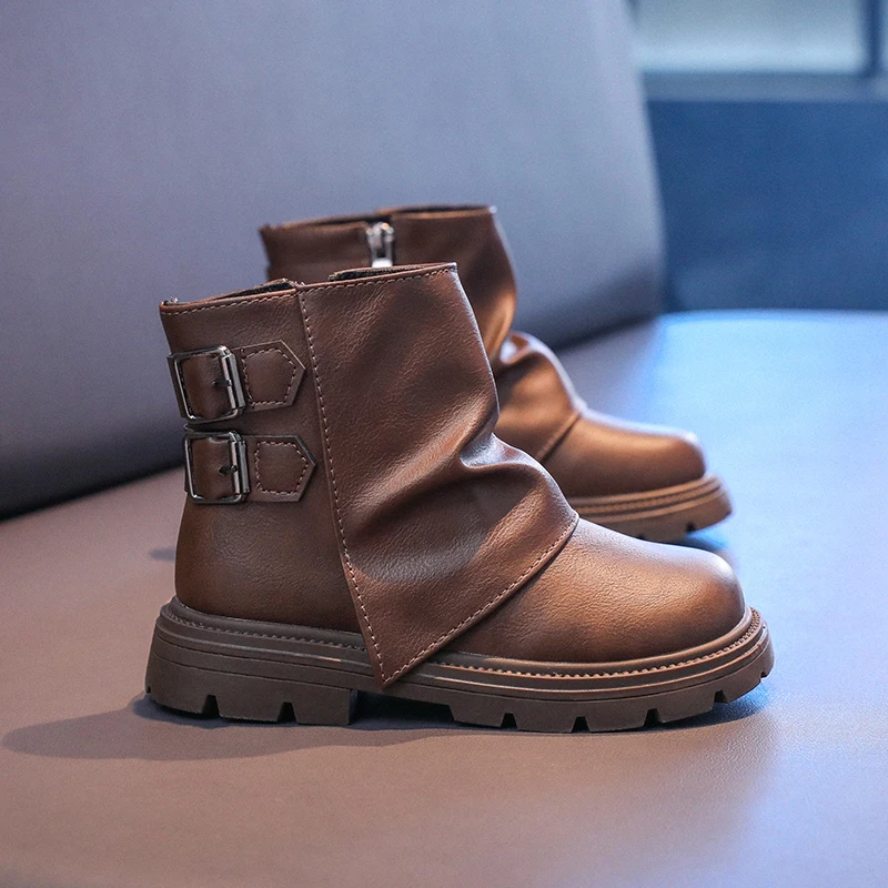 الكلاسيكية الأطفال في الهواء الطلق الأحذية الجلدية الرجعية بلون الفتيات أزياء الكاحل أحذية أسود براون عارضة الاطفال منصة أحذية قصيرة