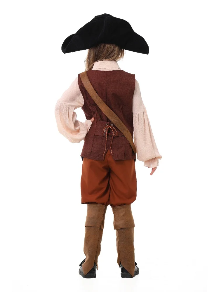 Erwachsenen-Vintage-Piratenkostüm, Gerüschte Bluse, Knopfweste, Schwarzer Dreispitz, Halloween-Bühnenauftritt, Ausgefallenes Outfit-Set – Detail 23
