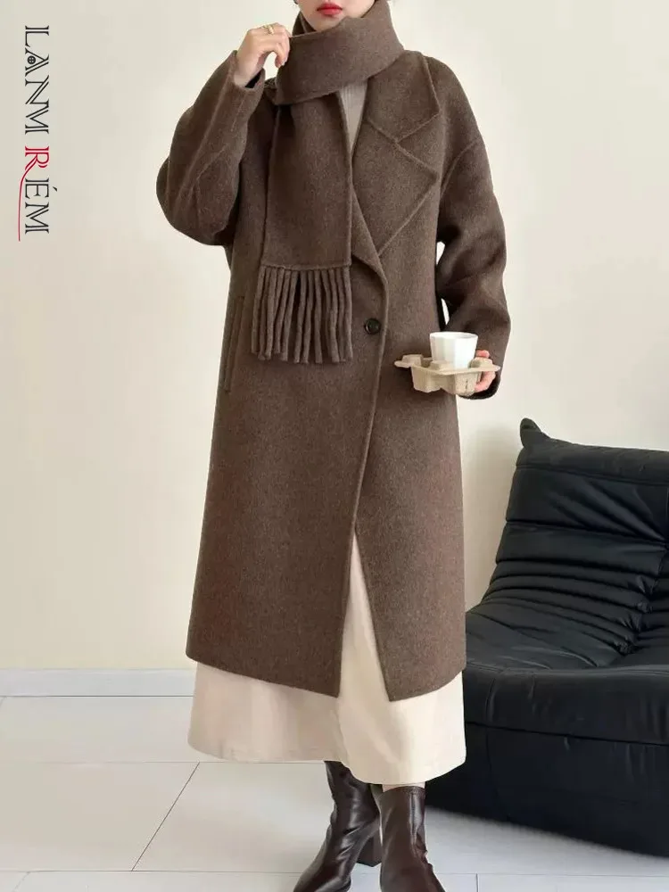 LANMREM Wool Coat Scarf Collar Single Breasted Double-sided Woolen Coats 2024 Autumn And Winter New Warm Overcoat 2DA9701