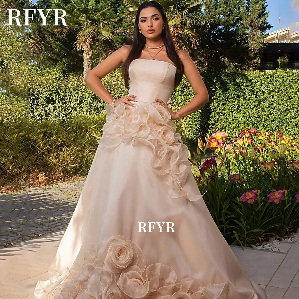 

RFYR Strapless Prom Gowns 3D Flowers Princess Party Gowns Floral Evening Gowns Formal Celebrity Gala Gowns for Women Customized