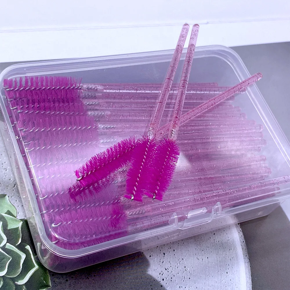 50 個マスカラワンドアプリケータースプーラークリスタルダイヤモンドハンドルまつげブラシボックス梱包化粧ブラシまつげエクステンション用品