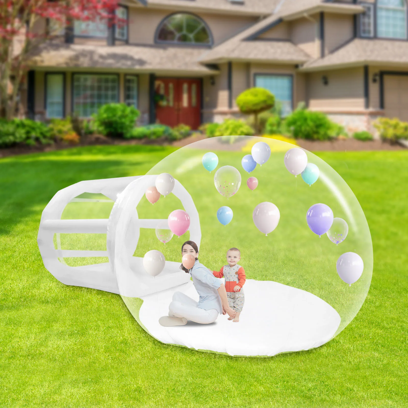 Inflatable Bubble House 3m Family Backyard Camping Tent Easy to Store and Carry with Blower Air Fort For Patios Backyard