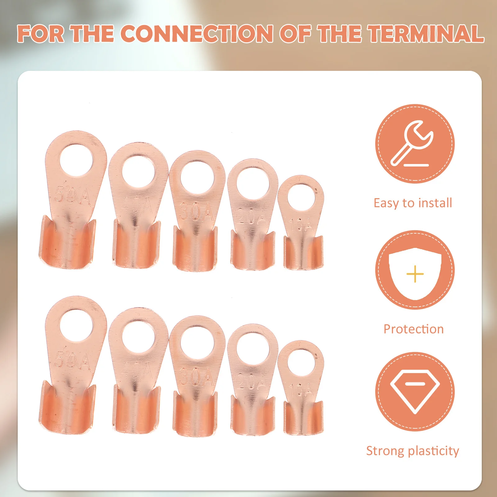 

70Pcs Copper Terminal Connector Open Barrel Ring Lugs Terminal Durable Heavy Duty Crimp for Electrical Wiring Vehicle Appliance