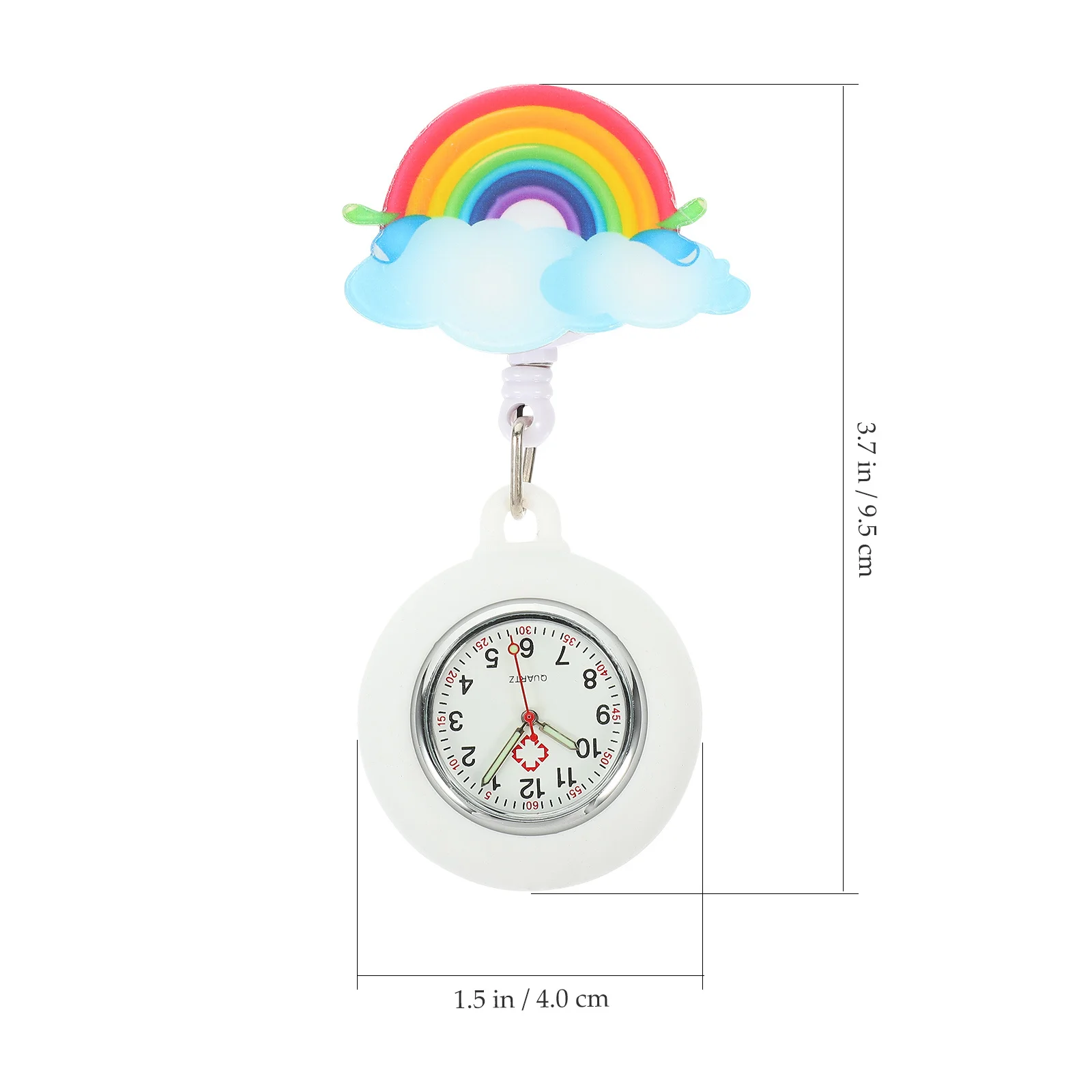 

Retractable Waterproof Badge Nurse Watch Rainbow Pattern Portable Clip on Quartz Watch Lightweight Decoration Gift for Women