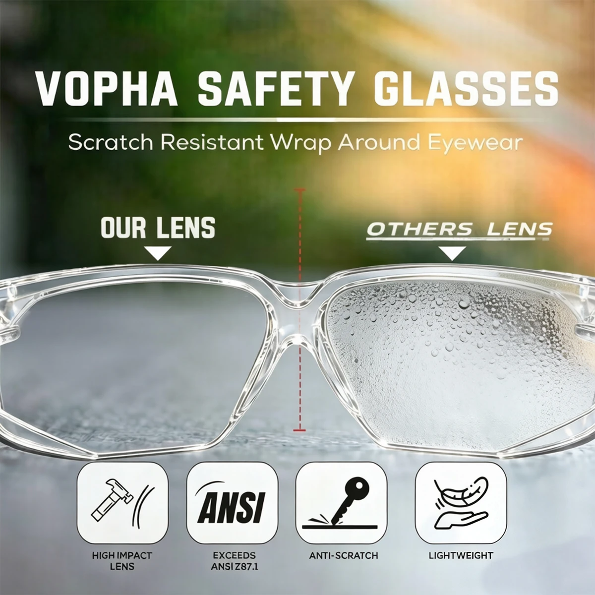Clear Safety Glasses for Men & Women, ANSI Z87.1 Certified,Anti Fog Safety Glasses with Clear Wraparound Lens HM10