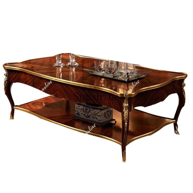 Mahogany English coffee table Neoclassical solid wood carving flower coffee table  FT