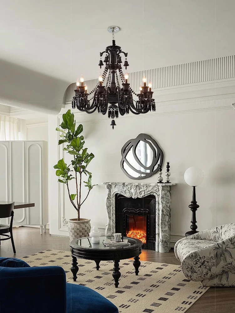 الفرنسية الحديثة الكلاسيكية شمعة الزجاج قلادة أضواء فرع مصباح معلق سبج تركيب المصابيح السوداء لغرفة المعيشة ديكور المنزل