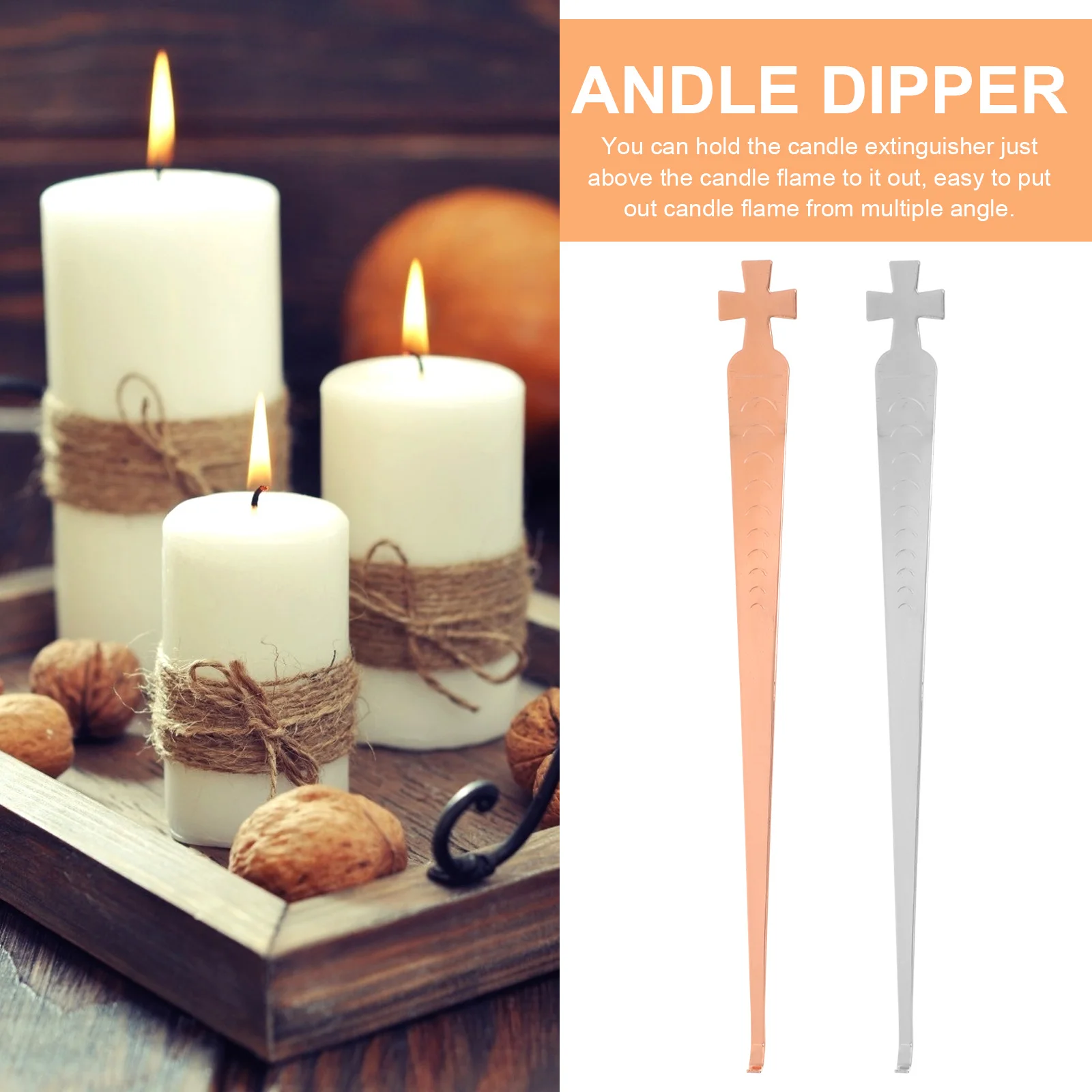 

2Pcs Metal Extinguisher with Hook Tool for Scented Candles Wick Dipper Stainless Steel Portable Flame Out Device for Home