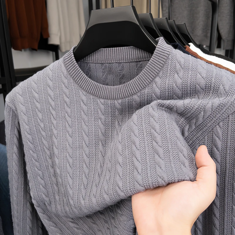 Haut de gamme de la mode jacquard col rond pull hommes Designer nouveau classique solide couleur Automne Hiver chaud Casual Knit pull