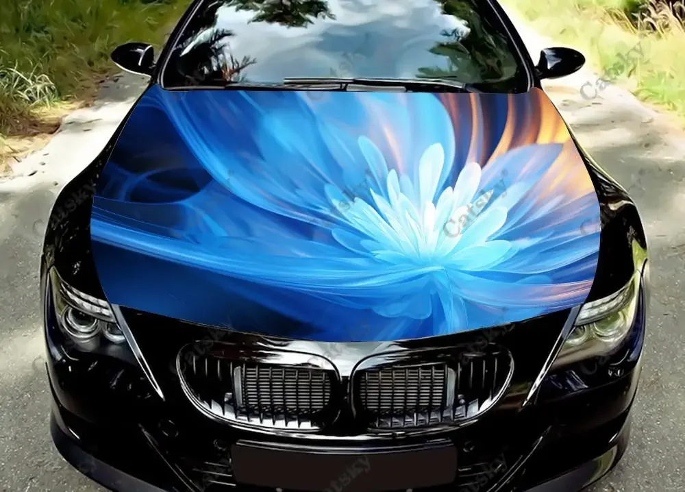 

Blue Flowers With Ornaments Car Hood Vinyl Stickers Wrap Vinyl Film Engine Cover Decals Sticker on Car Auto Accessories