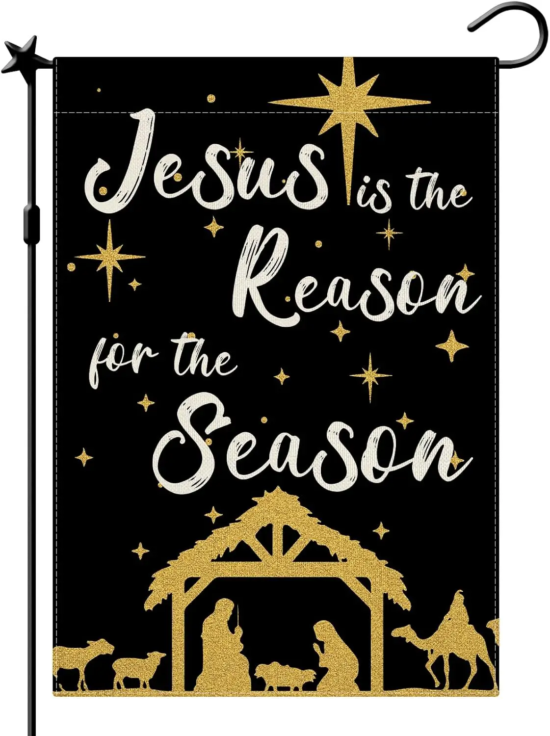 Jesus is The Reason for The Season Garden Flags Religious Garden Flag, Nativity Winter Garden Flags for Outside Double Sided Win