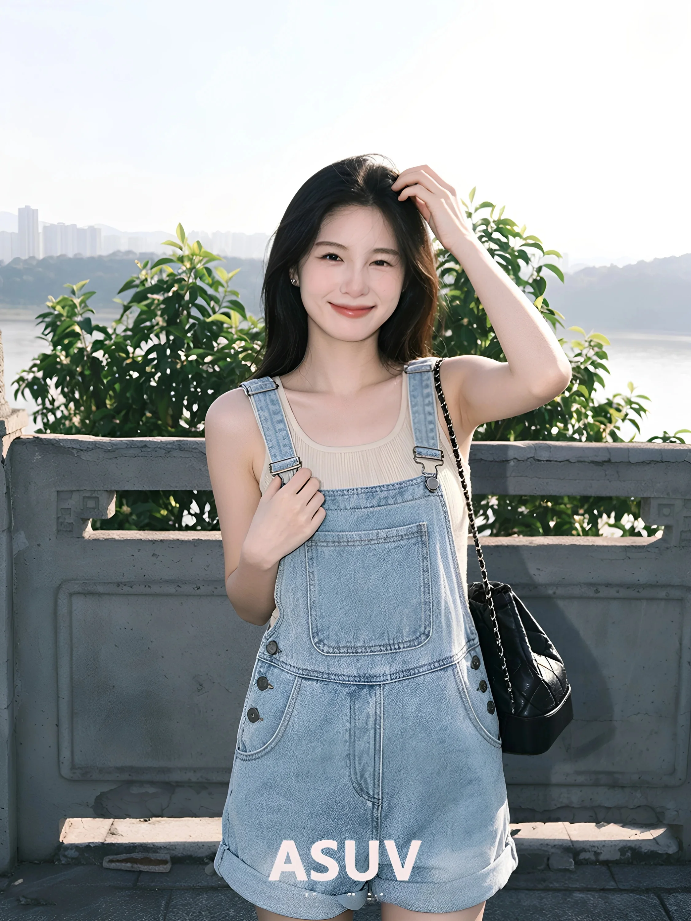 Blue High Waist Wide Leg Short Denim Overalls Women's Design Sensation Loose Fit Clothing Online Exclusive ASUV Brand