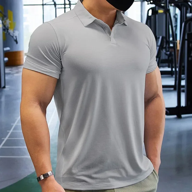 Men Short Sleeve Running T-shirt Outdoor Fitness Muscle Fit Shirt for Male Gym Jogging Sports Tops Tennis Elastic Breathable Tee