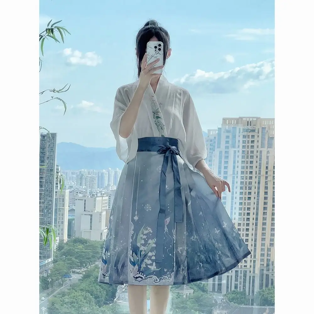 

Новый летний китайский костюм Ханьфу, женская юбка Мамиан, облегающий крой для миниатюрных женщин, повседневная одежда, современный женский Ханьфу