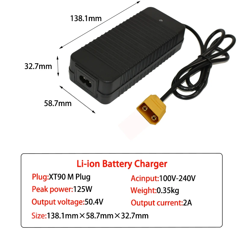 50.4V 2A Hoge kwaliteit oplader 50.4V 2A lithium li-ion oplader voor 12S lithium accu