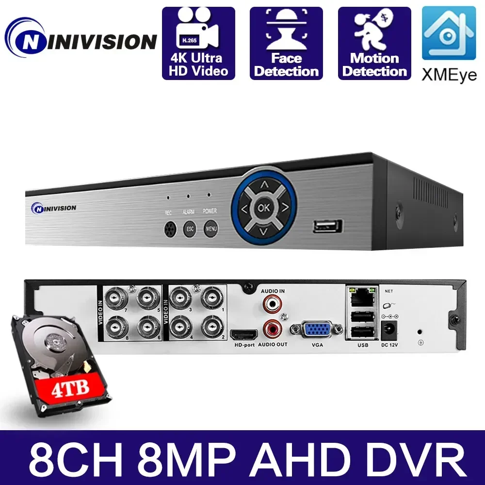 Face Detection XMeye H265+ 8MP 4K 8CH 8Channel 6 in 1 Audio Hybrid WIFI TVi CVI NVR AHD CCTV DVR Surveillance Video Recoder HD