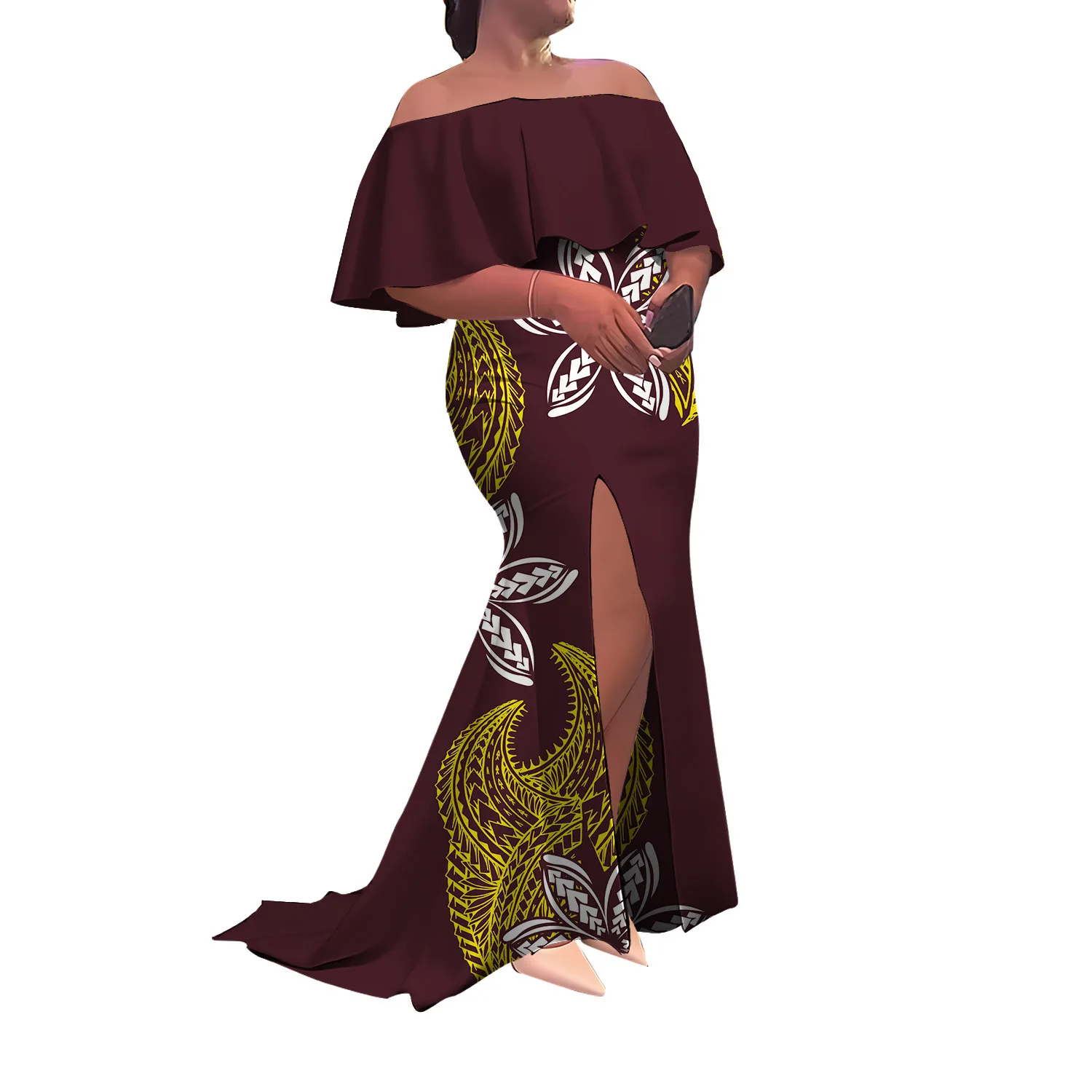 فستان نسائي بولينيزي طويل مصنوع حسب الطلب بطول الأرض فستان سهرة بكتف واحد بدون أكمام بفتحة ضيقة فستان ذيل السمكة #2