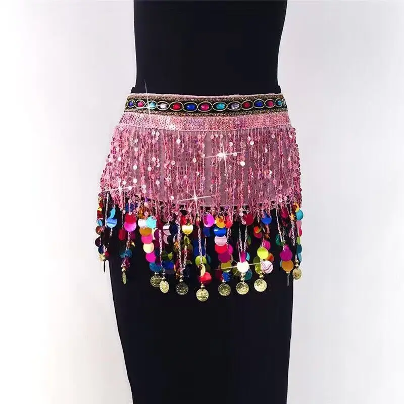 

Women Belly Dance Hip Scarf Colorful Belt Tassel Sequins Indian Belly Dancing Belts Costume Accessory