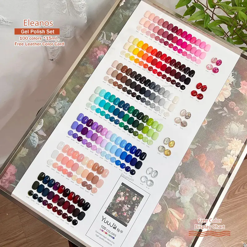 Eleanos Sommer 100 Farben Solid Gel Nagellack Set Soak Off Gel mit Farbkarte 15 ml Hochwertige Maniküre DIY Lacke Kit