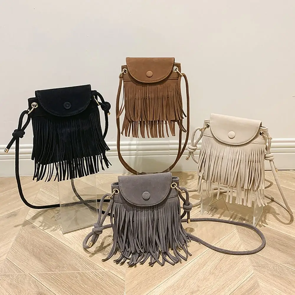 Damska torba z grubej skóry Buckskin aksamitna torebka z frędzlami moda podróżna torba na ramię pakiet Crossbody trwała torba na zakupy na telefon komórkowy