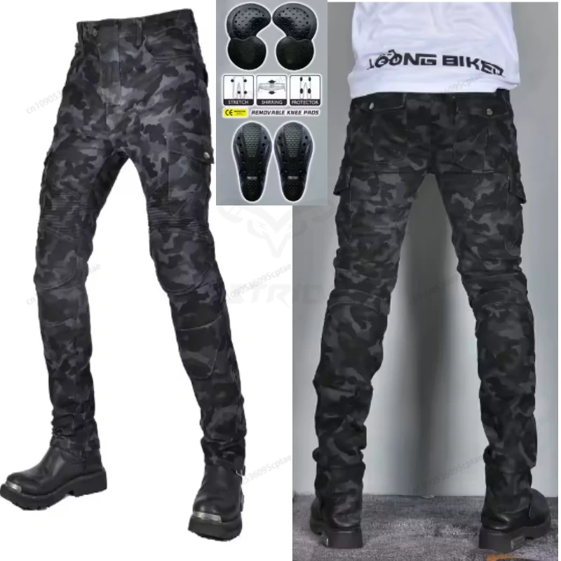 

Men Motorcycle Camo Riding Jeans Four Seasons Casual Pants Male Motocross Protective Gear Motos Knight Cycling Trousers