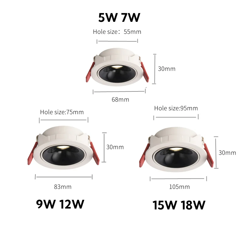 Ultra-cienkie wbudowane z możliwością ściemniania punktowe reflektory led z regulacją antyodblaskową 110 v220v do salonu do domu centrum handlowego