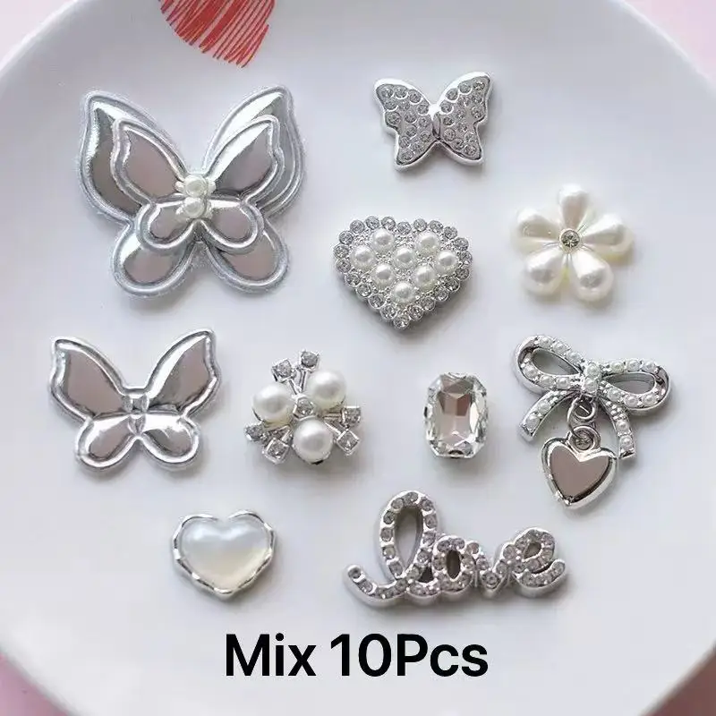 1 Set Galvaniseren Kleur Beer Liefde Boog Kers Vlinder Bloem Parel Ornament 3D Diy Junk Telefoon Case Spiegel Headset Decoratie