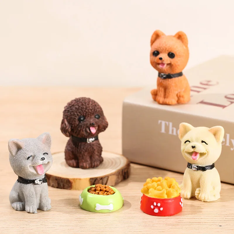 

Resin Dogs Sets Crafts Figurines Landscape Ornaments Simulation Poodle Teddy Garden Home Desktop Decoration Dog Bowl Model Toys