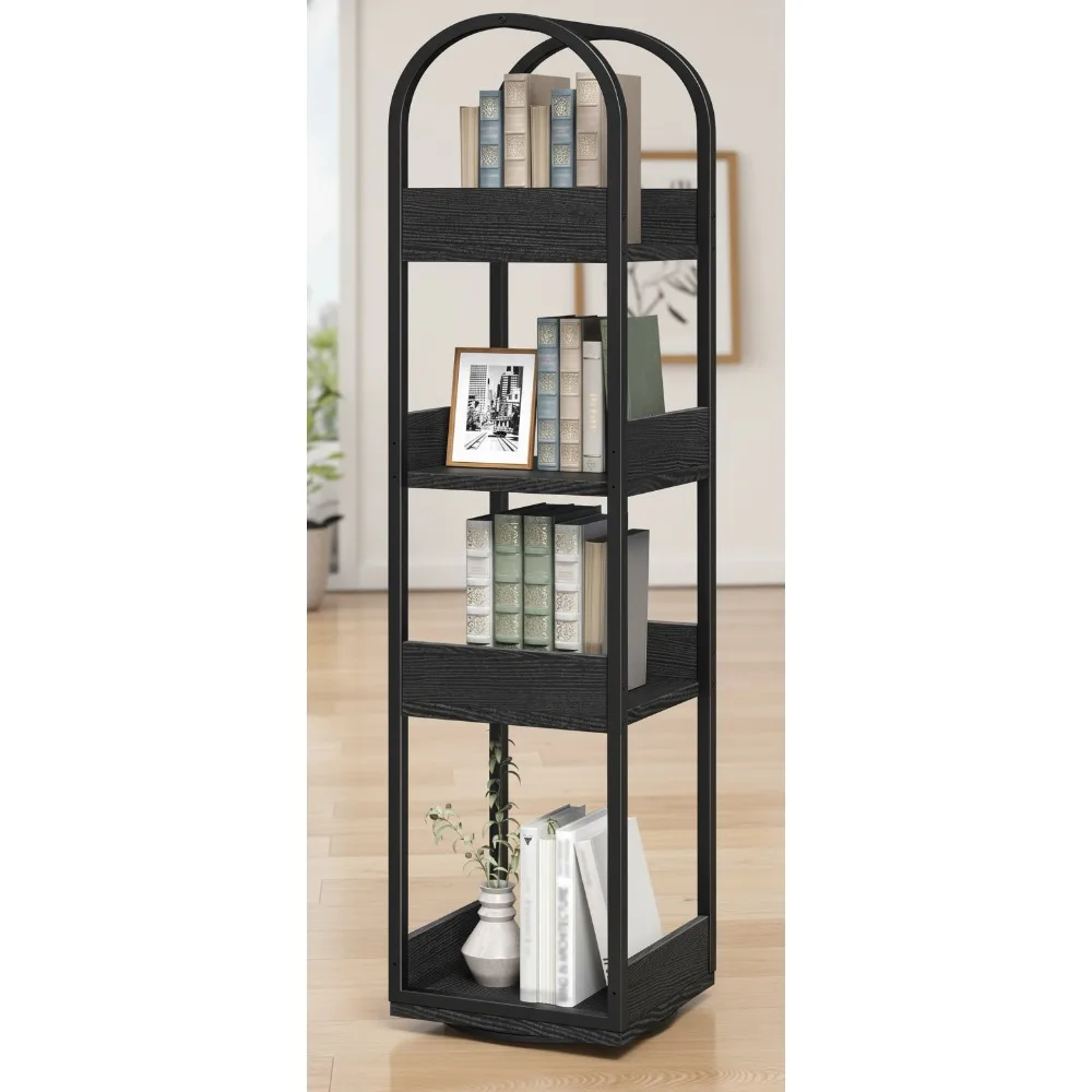 4-Tier Rotating Bookshelf, 360° Spinning Bookcase, Corner Storage Rack for Study Home Office