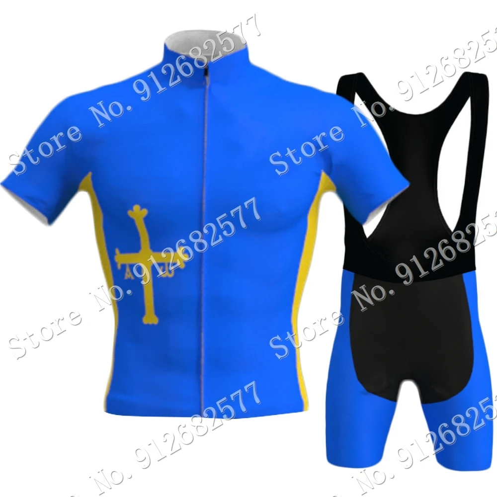 Conjunto de Ropa de ciclismo del equipo de españa de Asturias, Jersey azul, traje de bicicleta de carretera, pantalones cortos de babero, Maillot de MTB, 2022