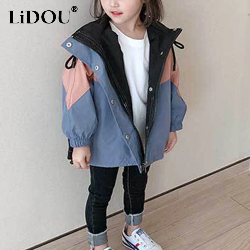 2023 autunno coreano moda Anime giacca per ragazze sport Chic contrasto colori cappotto per bambini dolce carino Kawaii vestiti per bambini sciolti