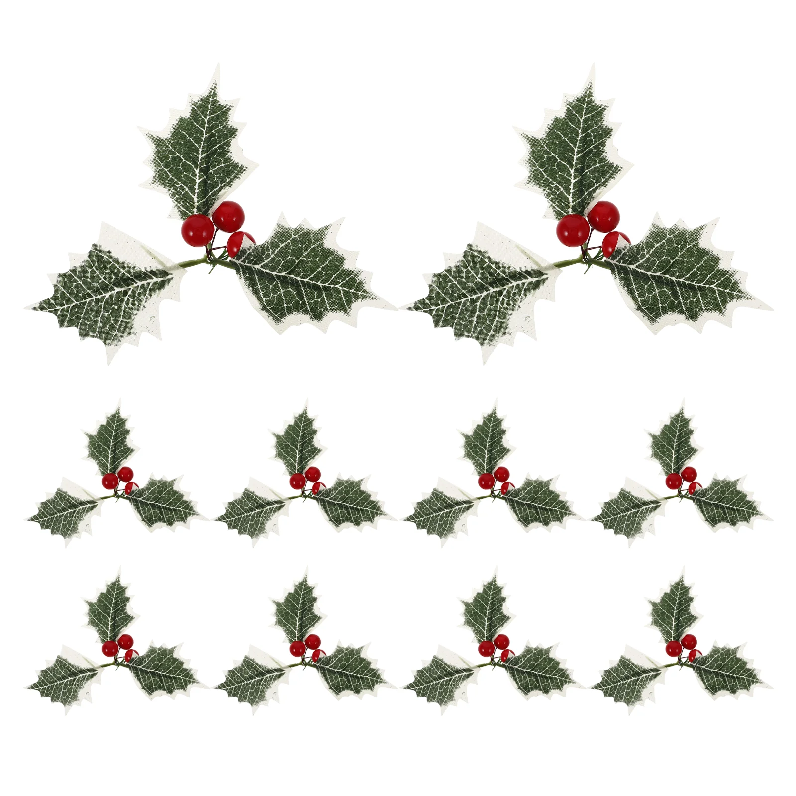 10 Pcs Green Leaves Christmas Garland Red Berries Holly Berry Branches Artificial Leaf