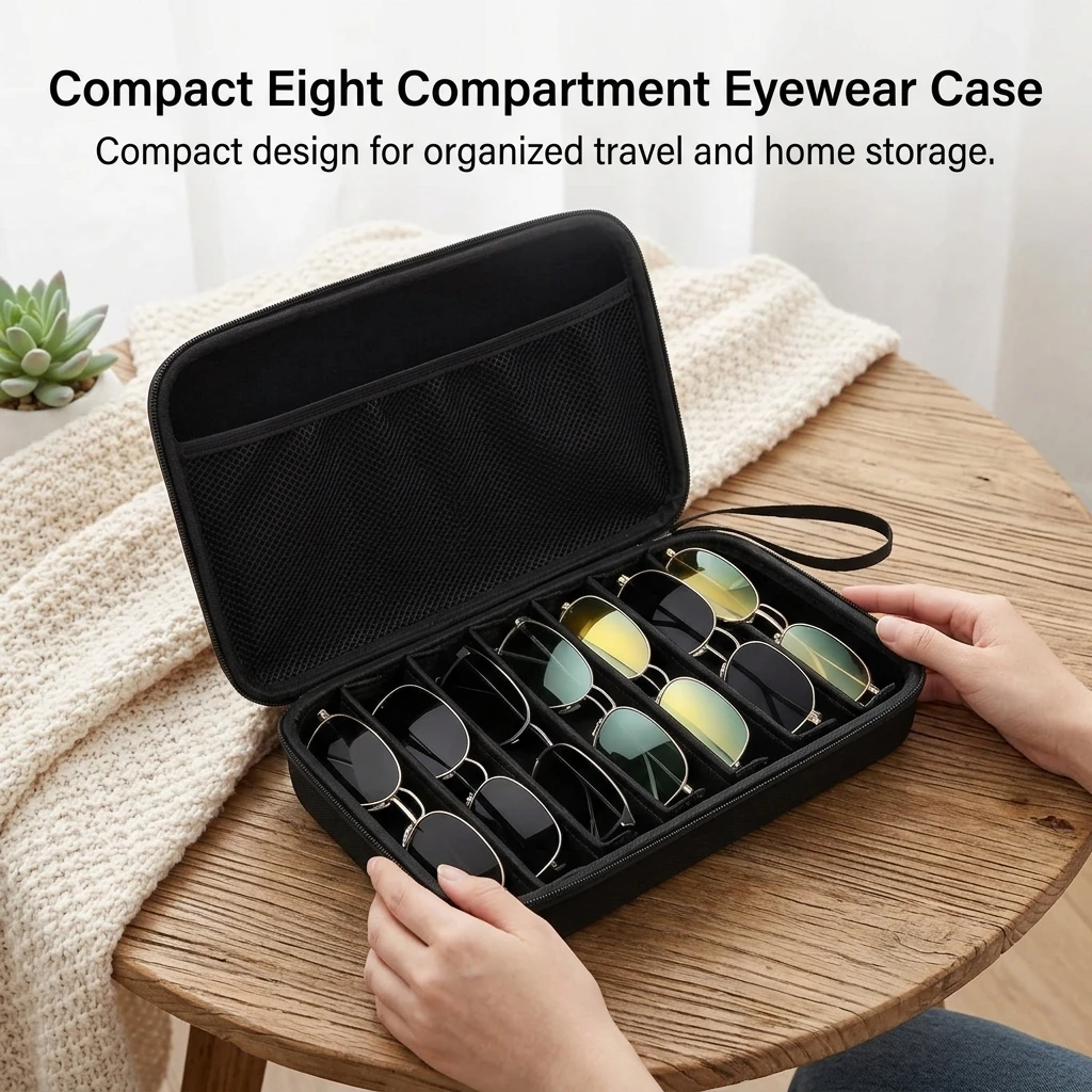 1 Pcs Portable Hard Shell Dustproof Eyeglasses Organizer Adjustable 8 Slot Storage Box Sunglass Holder Case